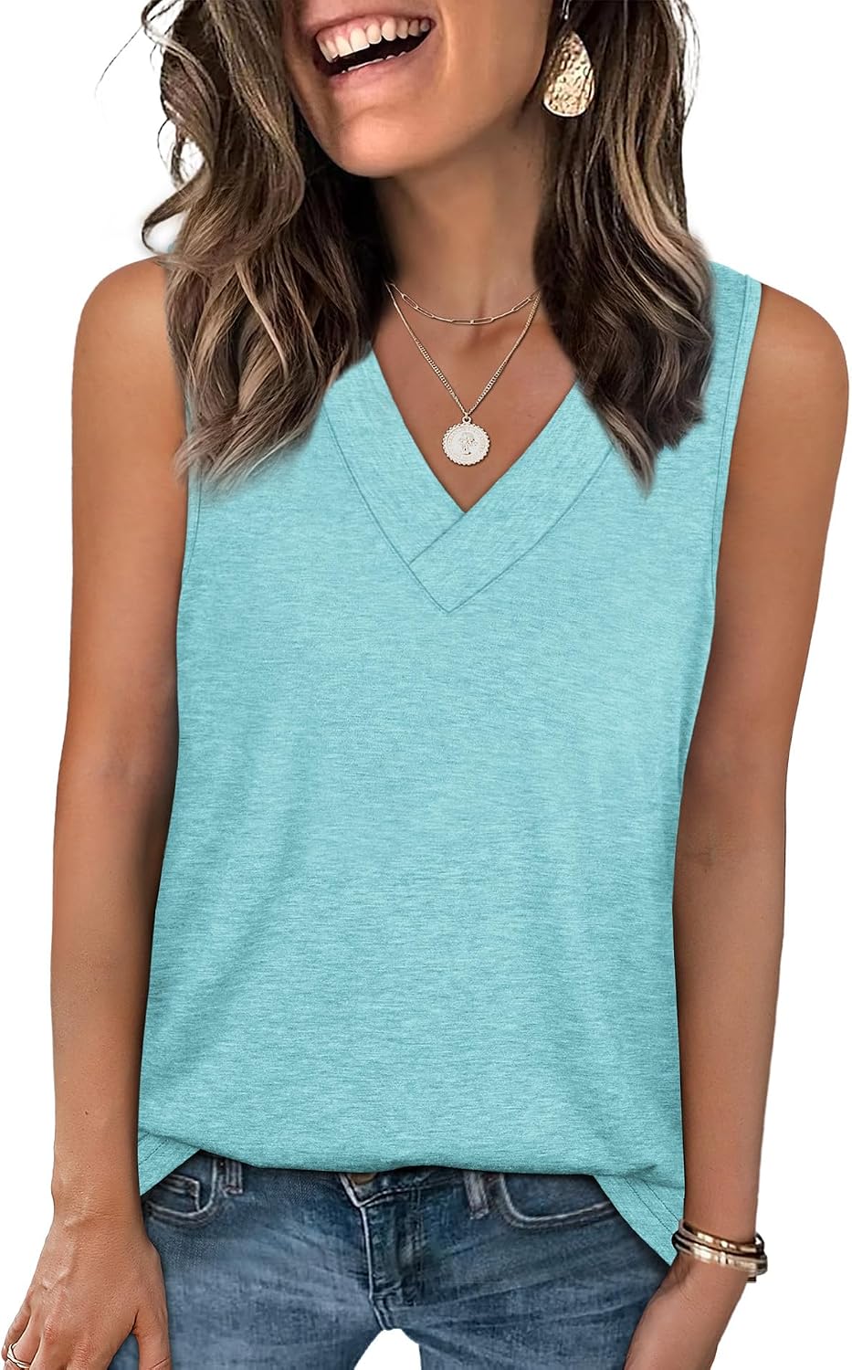 Tank Tops for Women Summer V Neck T Shirts Trendy Sleeveless Basic Tees Fashion Clothing