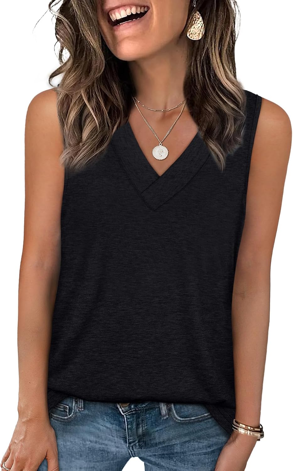 Tank Tops for Women Summer V Neck T Shirts Trendy Sleeveless Basic Tees Fashion Clothing