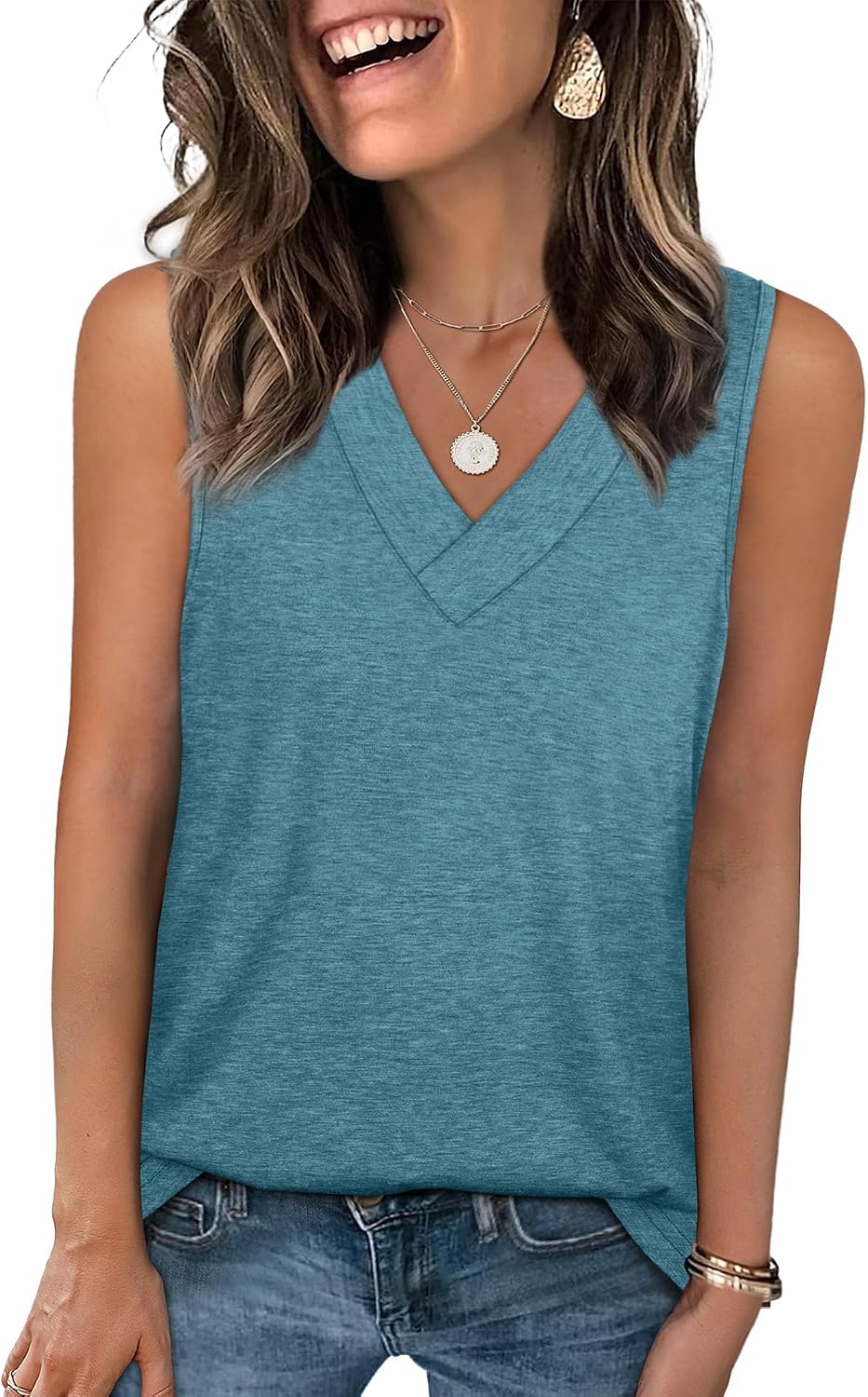 Tank Tops for Women Summer V Neck T Shirts Trendy Sleeveless Basic Tees Fashion Clothing