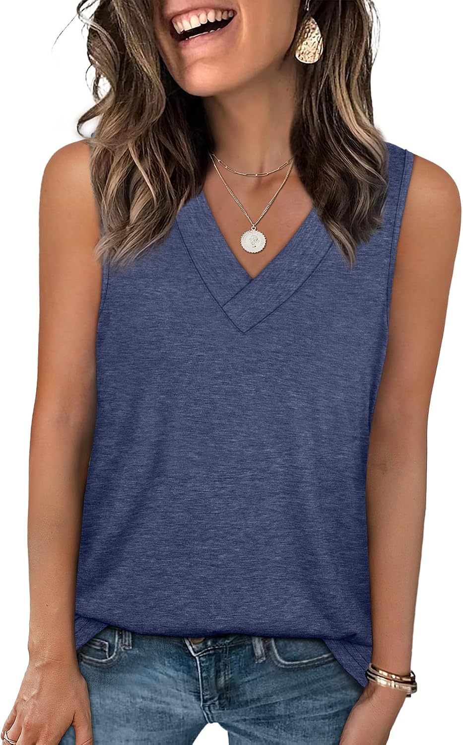 Tank Tops for Women Summer V Neck T Shirts Trendy Sleeveless Basic Tees Fashion Clothing