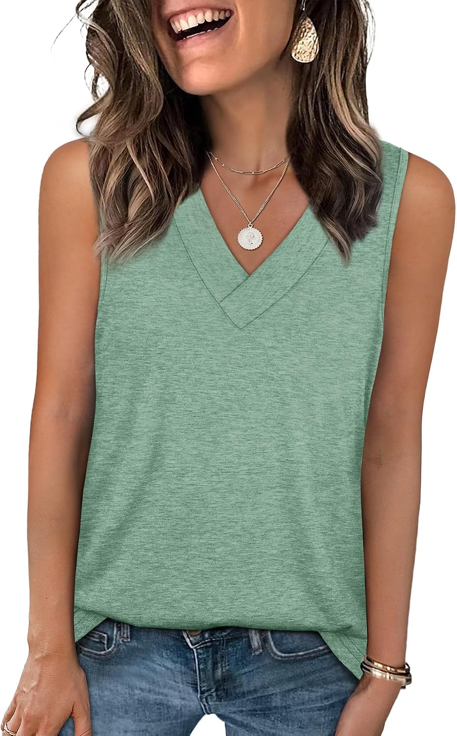 Tank Tops for Women Summer V Neck T Shirts Trendy Sleeveless Basic Tees Fashion Clothing