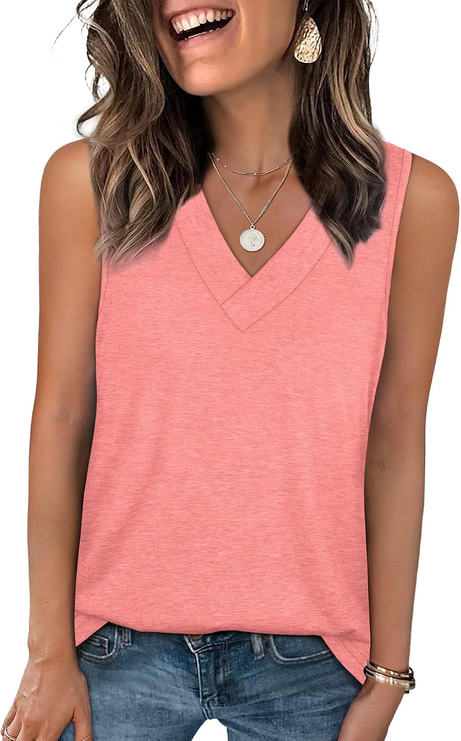 Tank Tops for Women Summer V Neck T Shirts Trendy Sleeveless Basic Tees Fashion Clothing
