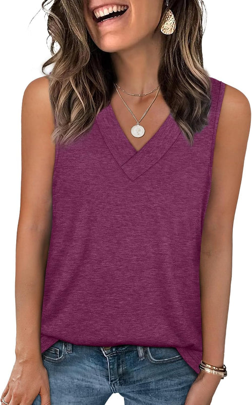 Tank Tops for Women Summer V Neck T Shirts Trendy Sleeveless Basic Tees Fashion Clothing