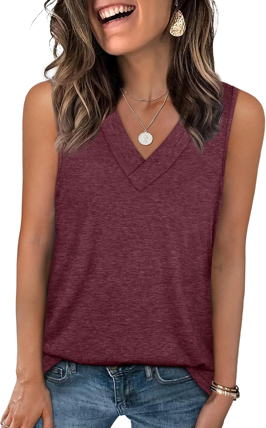 Tank Tops for Women Summer V Neck T Shirts Trendy Sleeveless Basic Tees Fashion Clothing