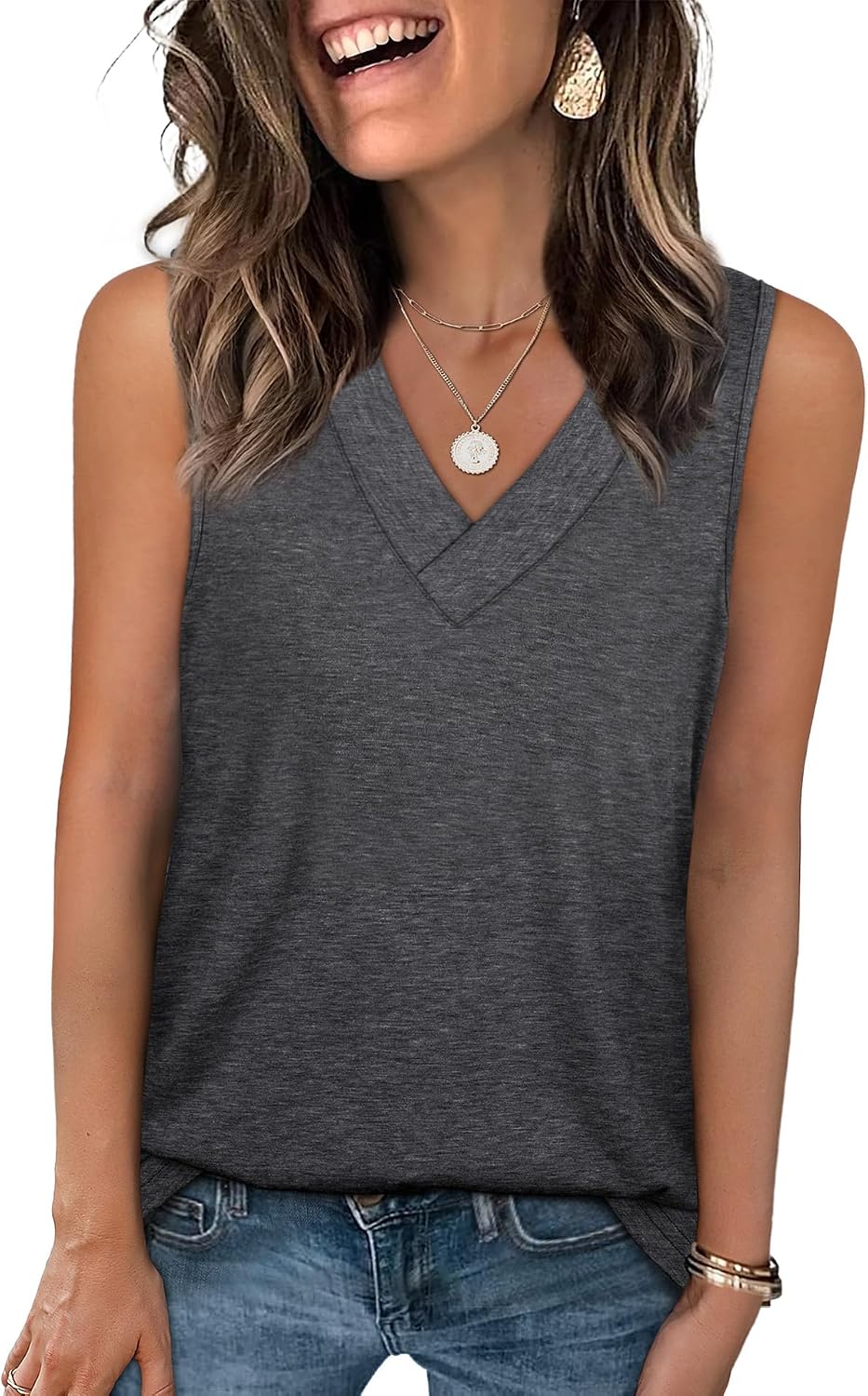 Tank Tops for Women Summer V Neck T Shirts Trendy Sleeveless Basic Tees Fashion Clothing