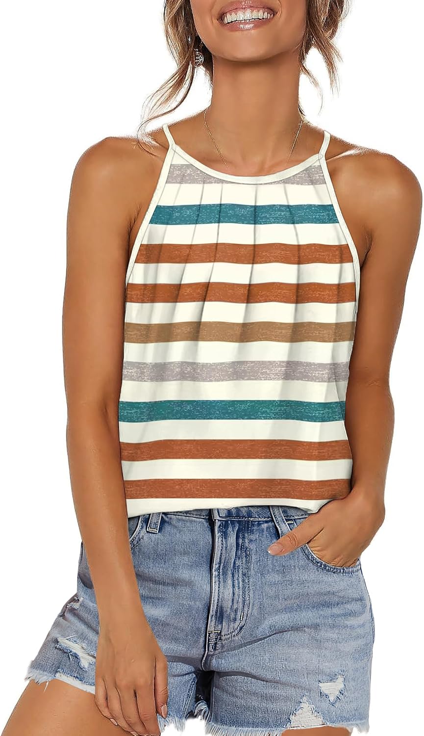 Womens Pleated Tank Tops Spaghetti Strap Camisole Halter Tops Curved Hem Fashion 2026