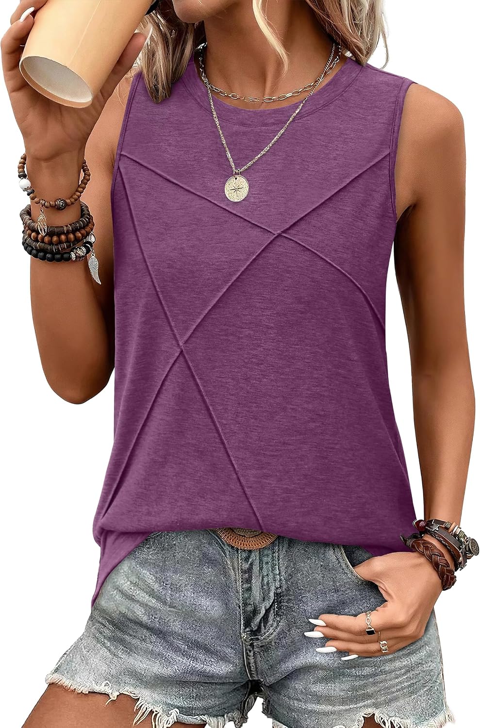 Women's Sleeveless Summer Crewneck Loose Fit Tank Tops