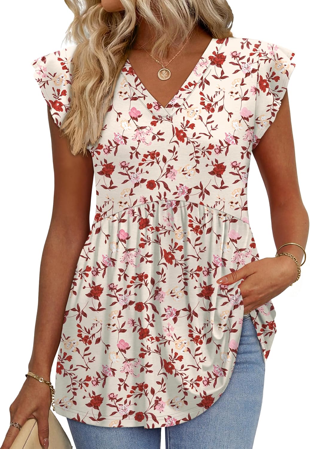 Womens Summer Tops 2026 Babydoll Shirts Ruffle Sleeve Spring Outfits Dressy Casual Blouses