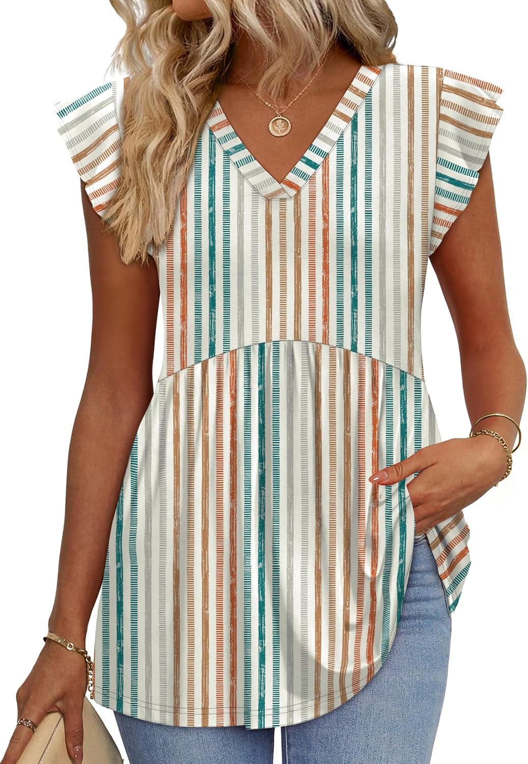 Womens Summer Tops 2026 Babydoll Shirts Ruffle Sleeve Spring Outfits Dressy Casual Blouses