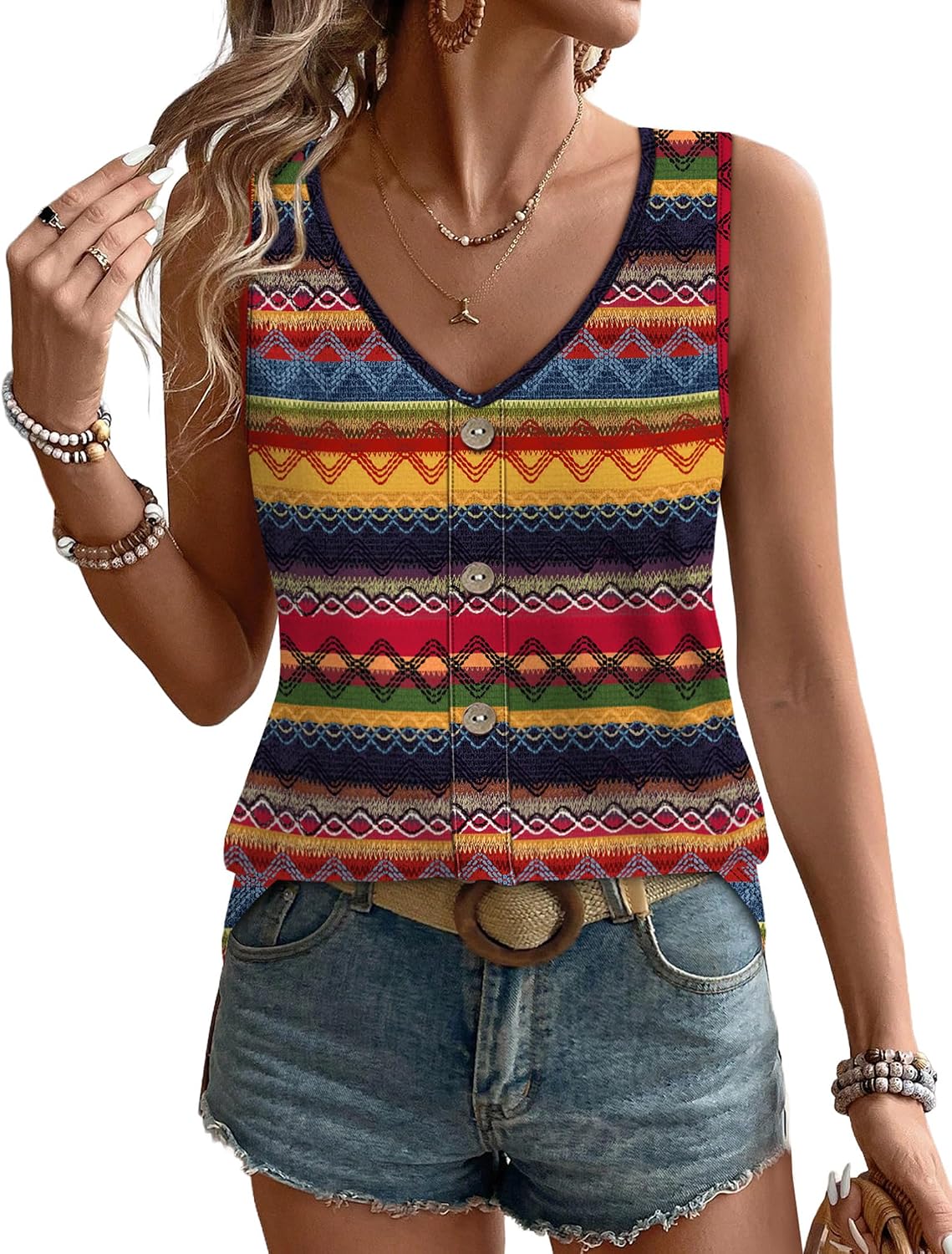 Womens Tank Tops Loose Casual Summer Tops Eyelet V Neck Basic Sleeveless Shirts Trendy 2026