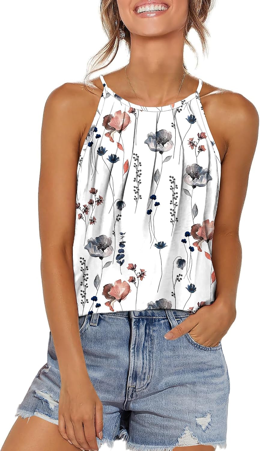 Womens Pleated Tank Tops Spaghetti Strap Camisole Halter Tops Curved Hem Fashion 2026