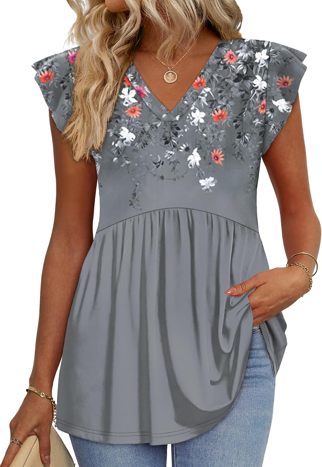 Womens Summer Tops 2026 Babydoll Shirts Ruffle Sleeve Spring Outfits Dressy Casual Blouses