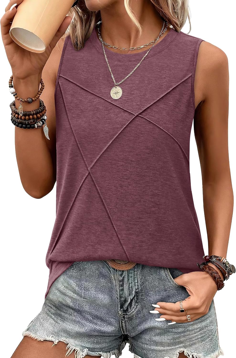 Women's Sleeveless Summer Crewneck Loose Fit Tank Tops