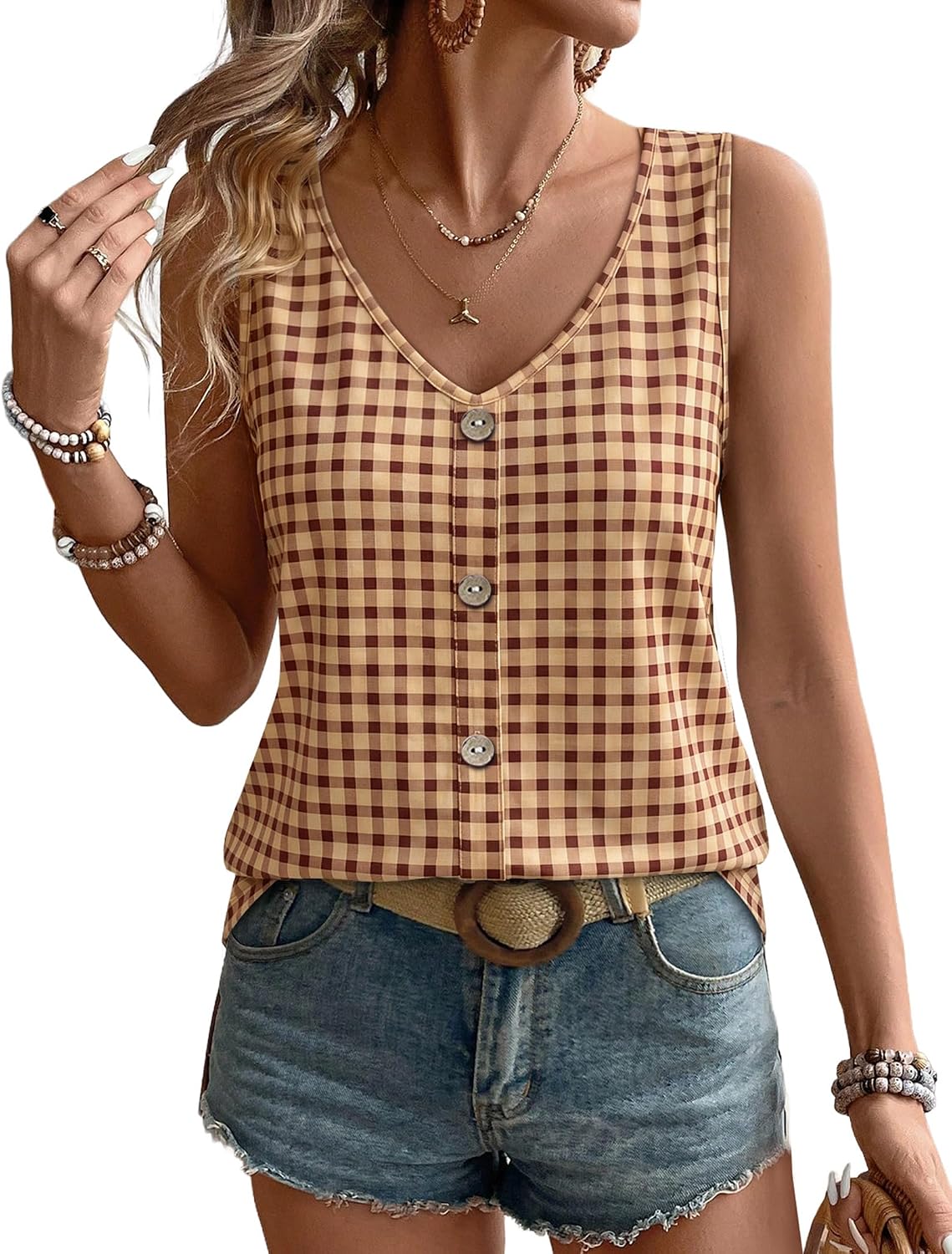 Womens Tank Tops Loose Casual Summer Tops Eyelet V Neck Basic Sleeveless Shirts Trendy 2026