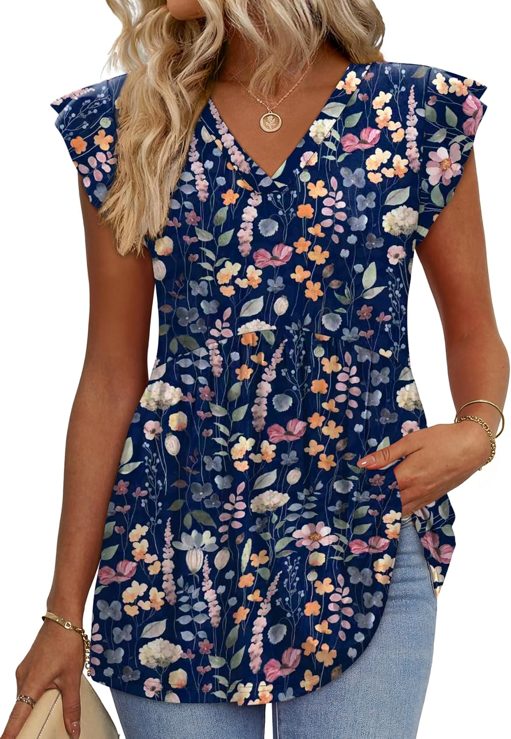 Womens Summer Tops 2026 Babydoll Shirts Ruffle Sleeve Spring Outfits Dressy Casual Blouses