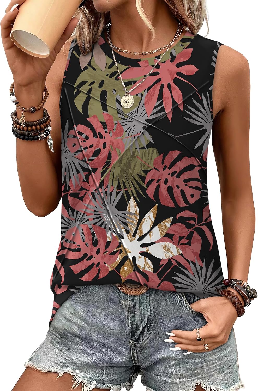 Women's Sleeveless Summer Crewneck Loose Fit Tank Tops