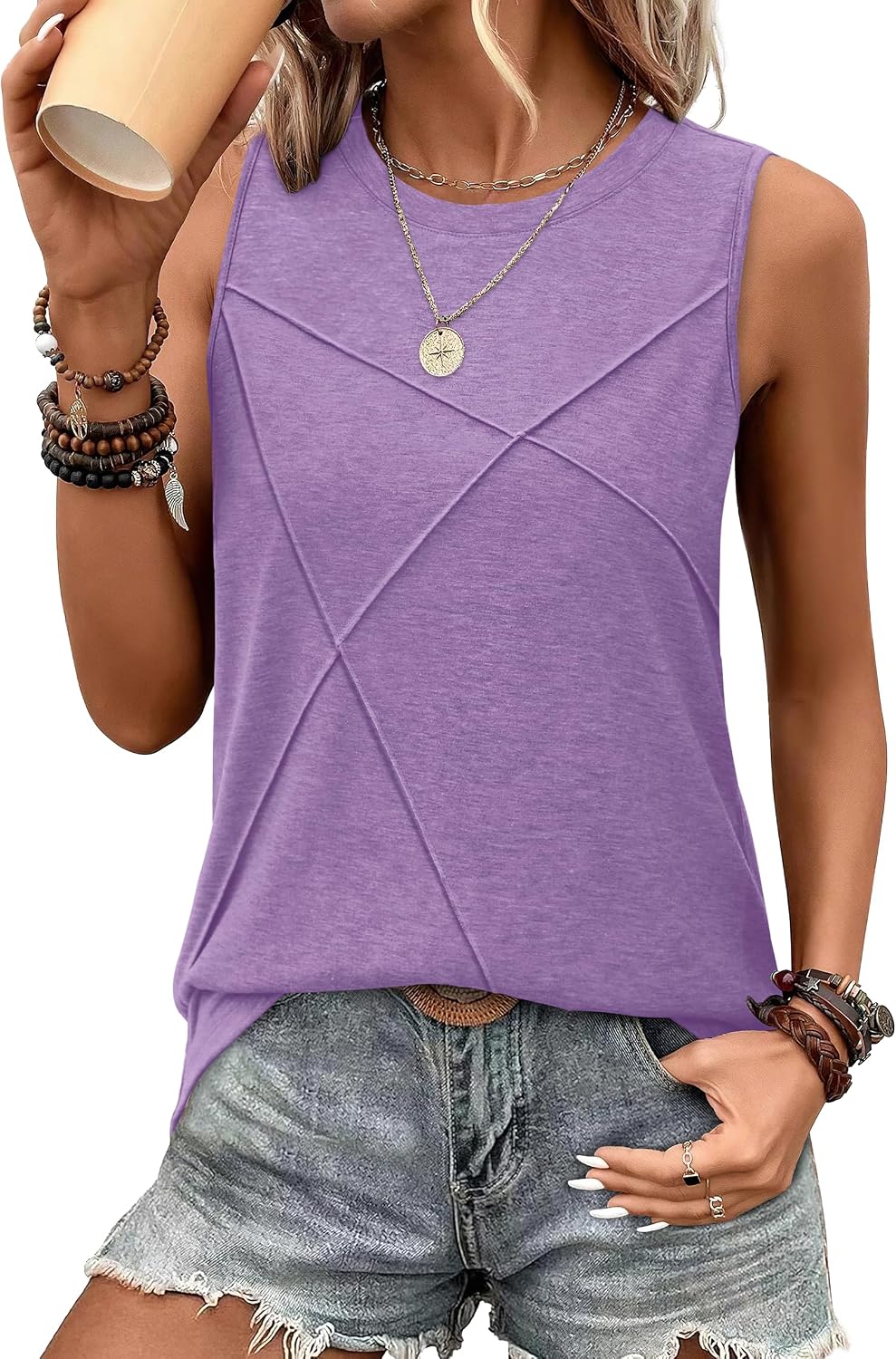 Women's Sleeveless Summer Crewneck Loose Fit Tank Tops