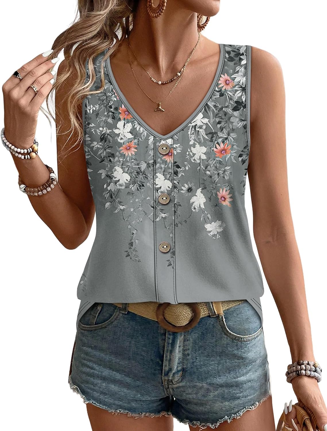 Womens Tank Tops Loose Casual Summer Tops Eyelet V Neck Basic Sleeveless Shirts Trendy 2026