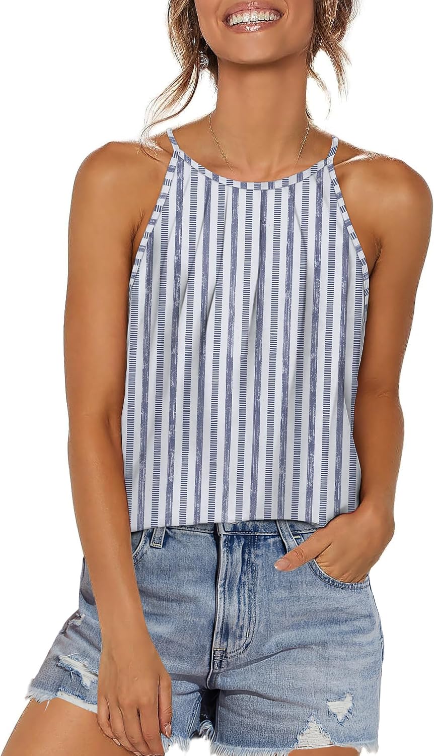 Womens Pleated Tank Tops Spaghetti Strap Camisole Halter Tops Curved Hem Fashion 2026