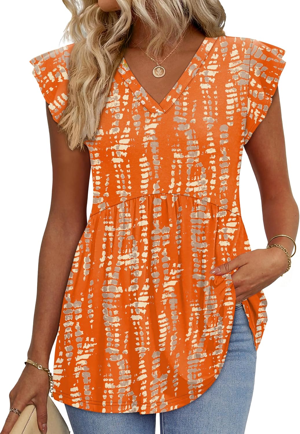 Womens Summer Tops 2026 Babydoll Shirts Ruffle Sleeve Spring Outfits Dressy Casual Blouses