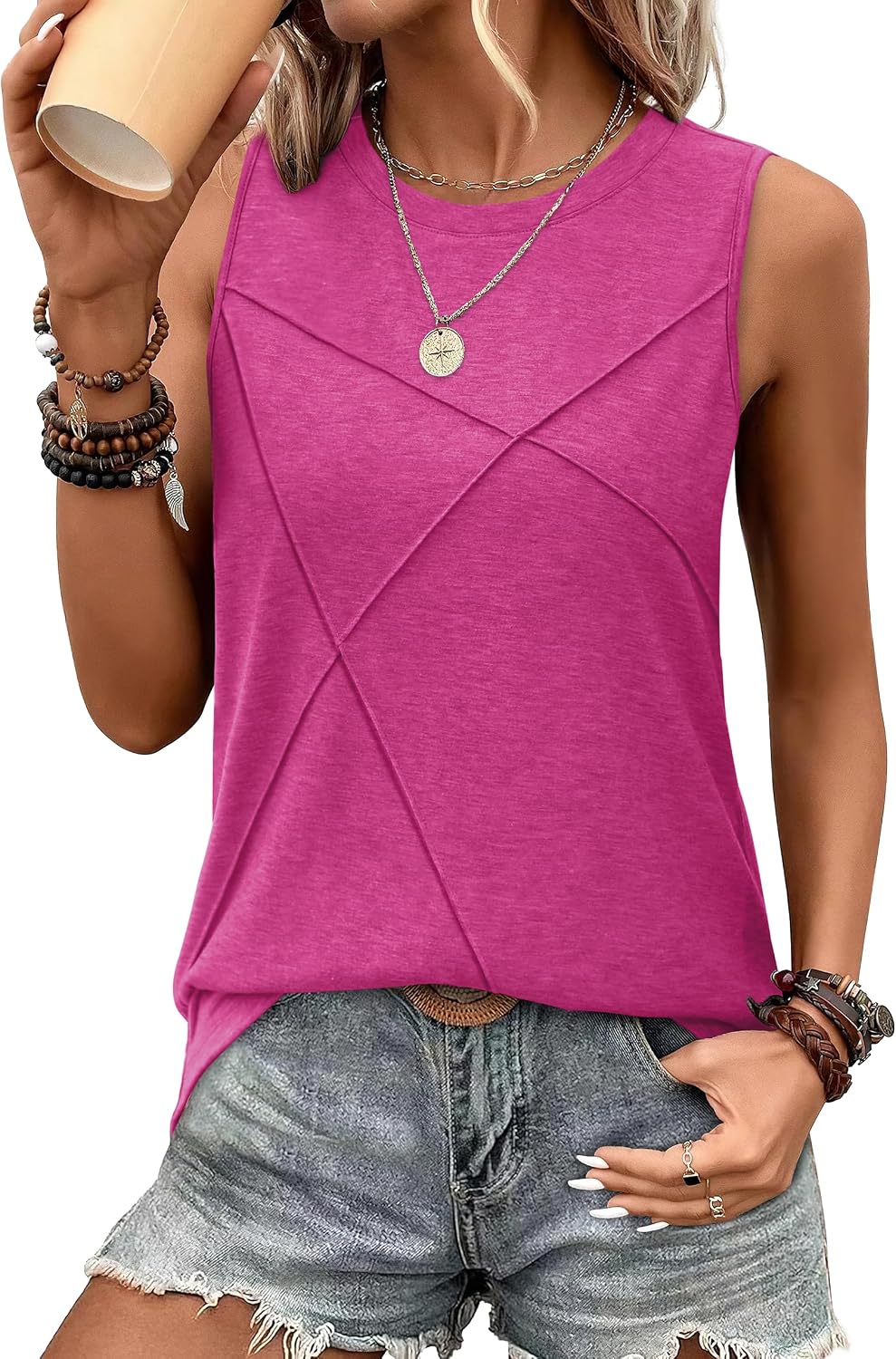 Women's Sleeveless Summer Crewneck Loose Fit Tank Tops