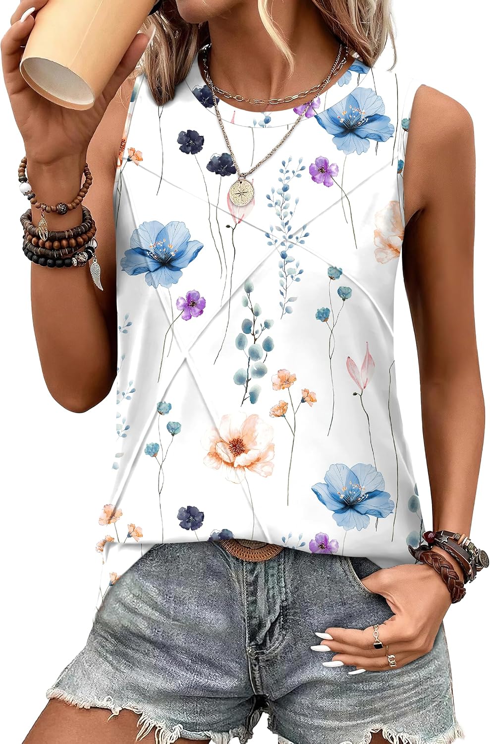 Women's Sleeveless Summer Crewneck Loose Fit Tank Tops