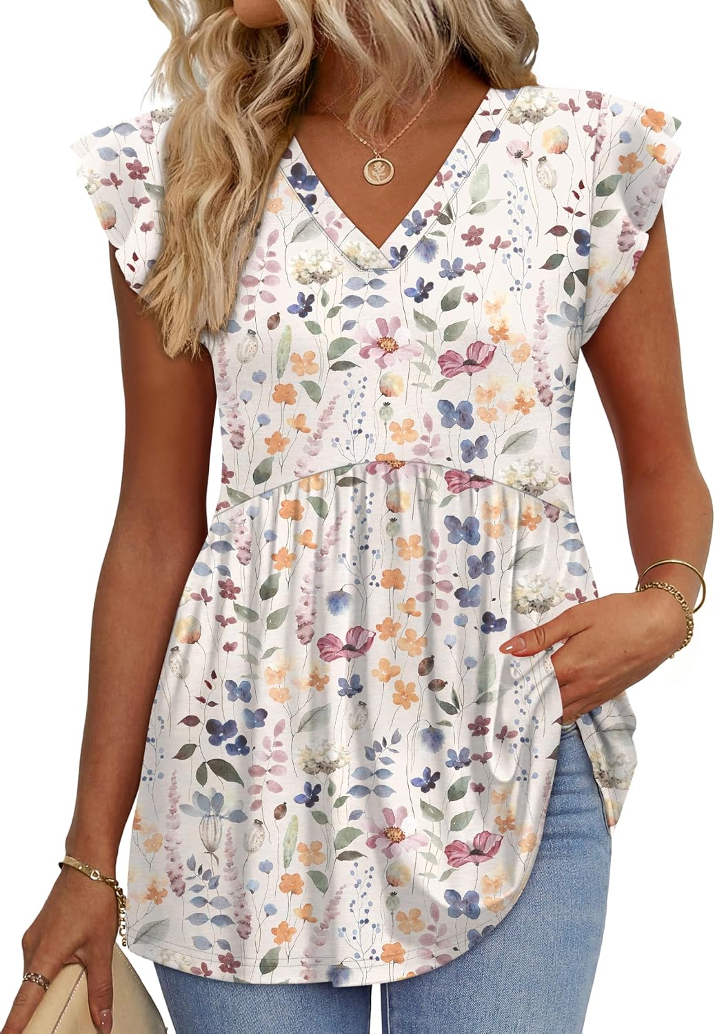 Womens Summer Tops 2026 Babydoll Shirts Ruffle Sleeve Spring Outfits Dressy Casual Blouses