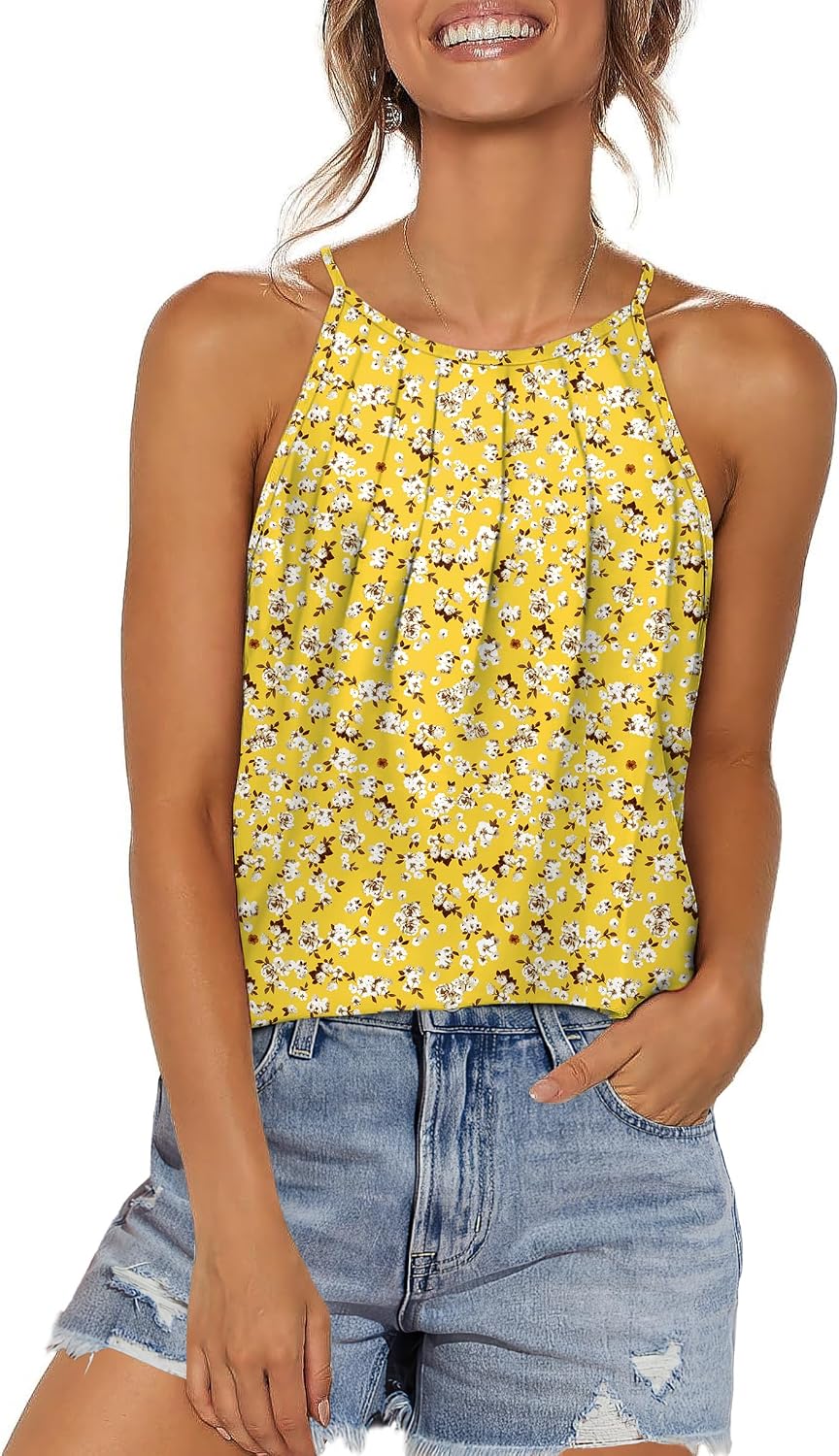 Womens Pleated Tank Tops Spaghetti Strap Camisole Halter Tops Curved Hem Fashion 2026