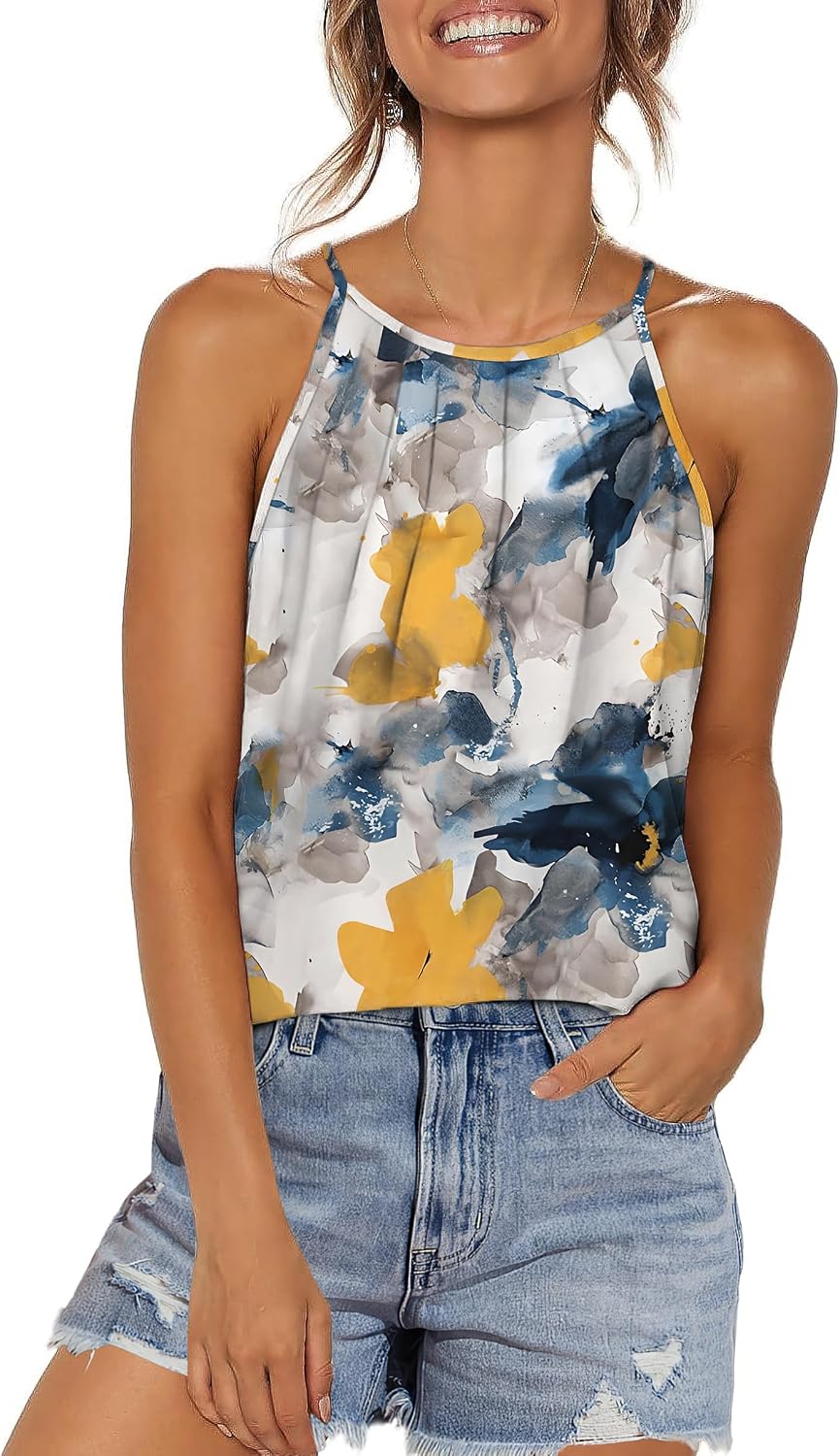 Womens Pleated Tank Tops Spaghetti Strap Camisole Halter Tops Curved Hem Fashion 2026