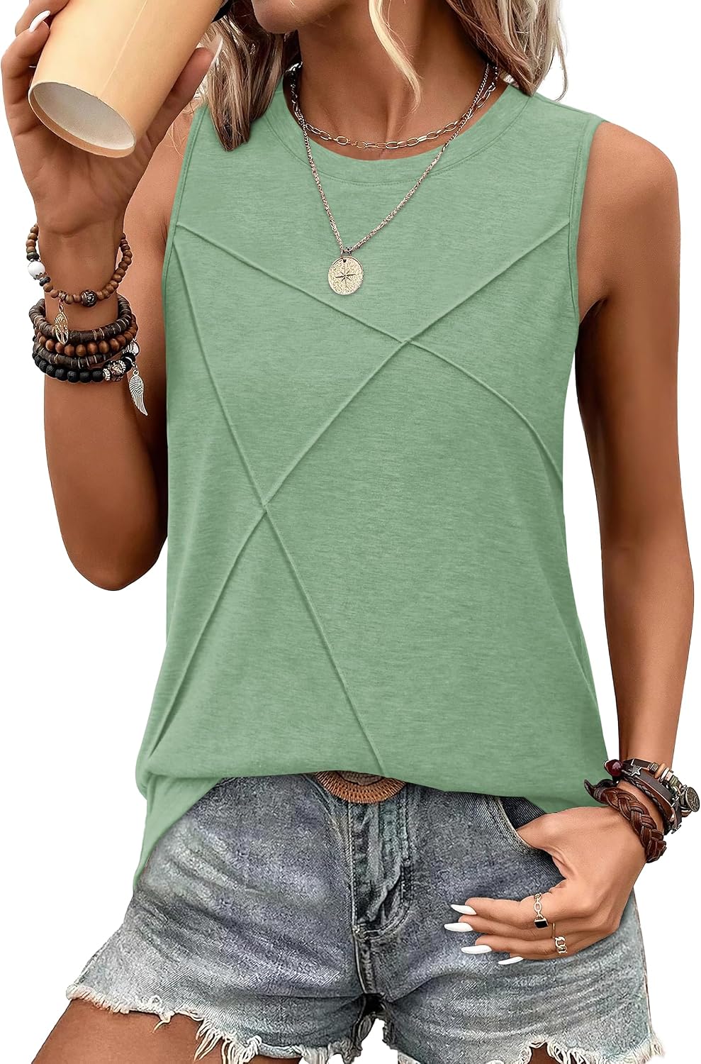 Women's Sleeveless Summer Crewneck Loose Fit Tank Tops