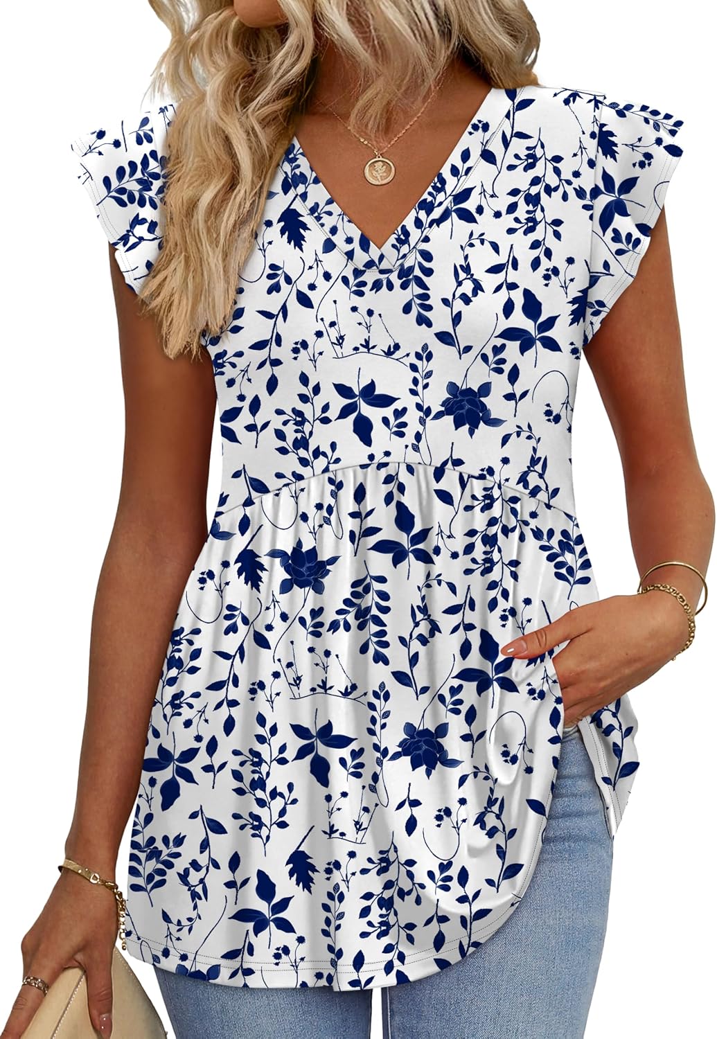 Womens Summer Tops 2026 Babydoll Shirts Ruffle Sleeve Spring Outfits Dressy Casual Blouses