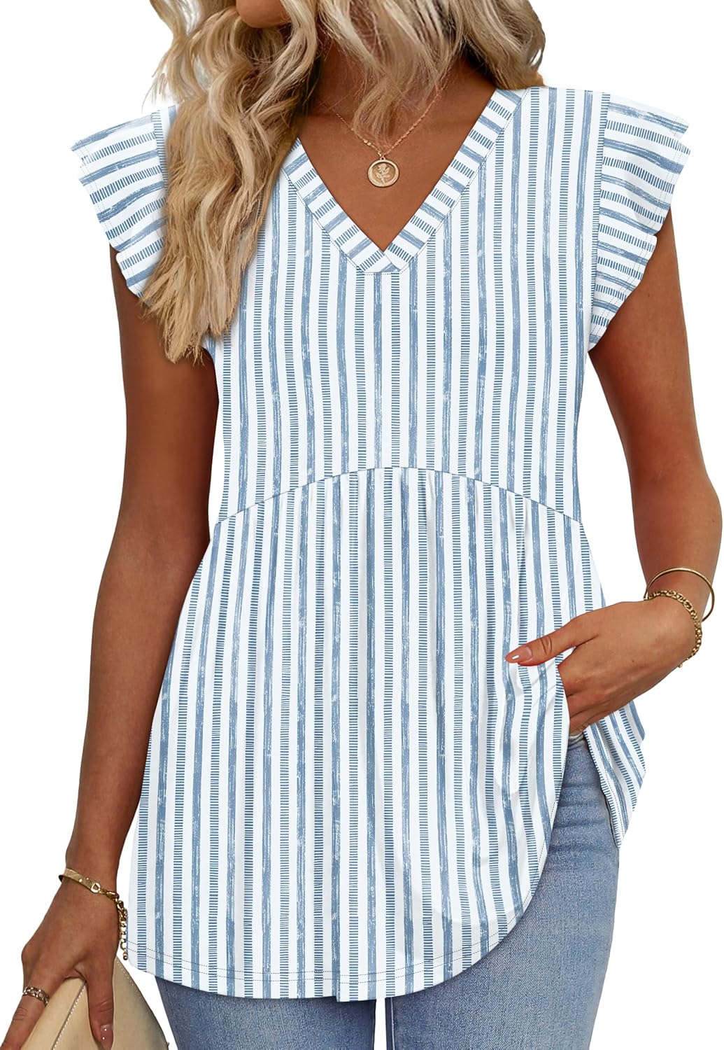 Womens Summer Tops 2026 Babydoll Shirts Ruffle Sleeve Spring Outfits Dressy Casual Blouses