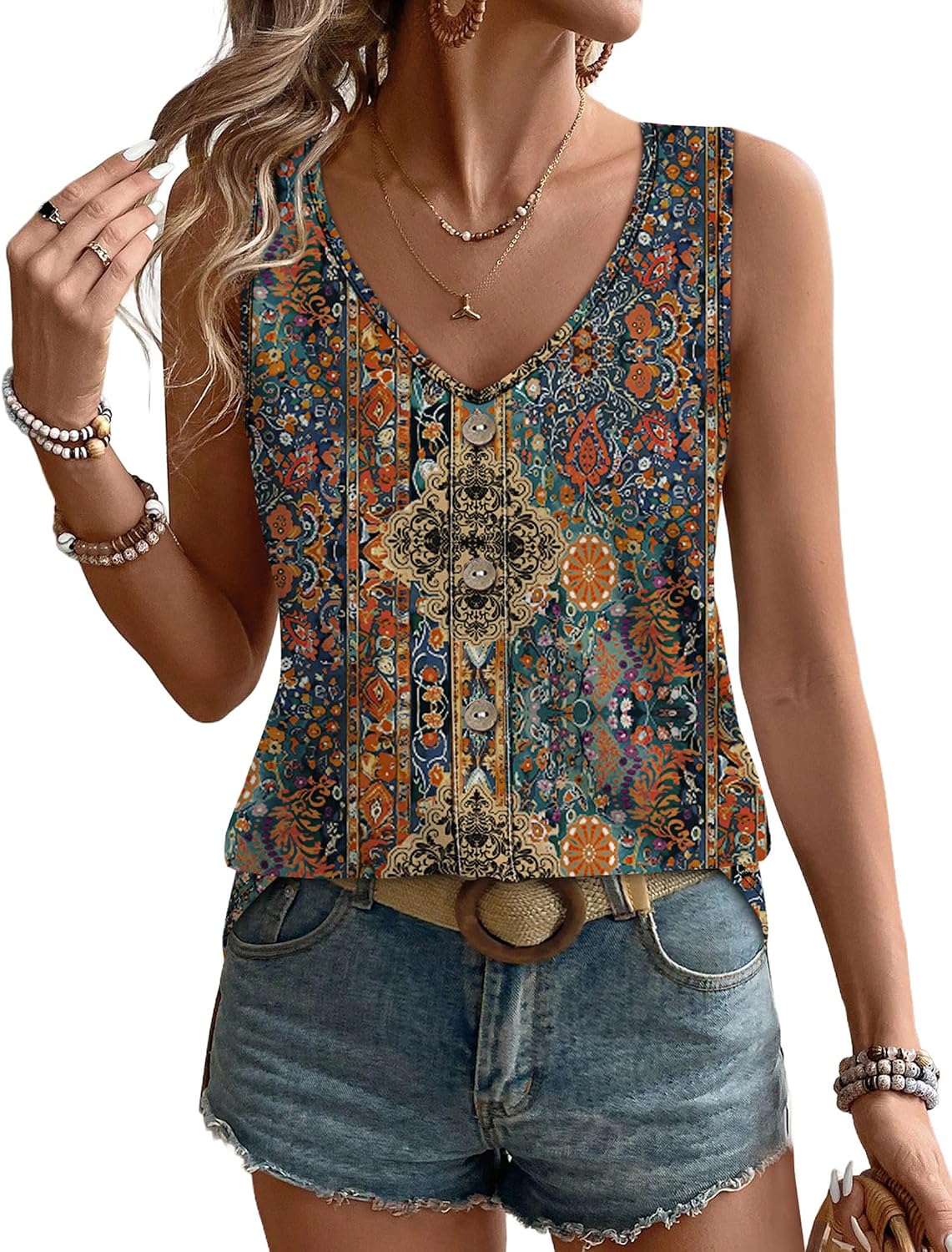 Womens Tank Tops Loose Casual Summer Tops Eyelet V Neck Basic Sleeveless Shirts Trendy 2026