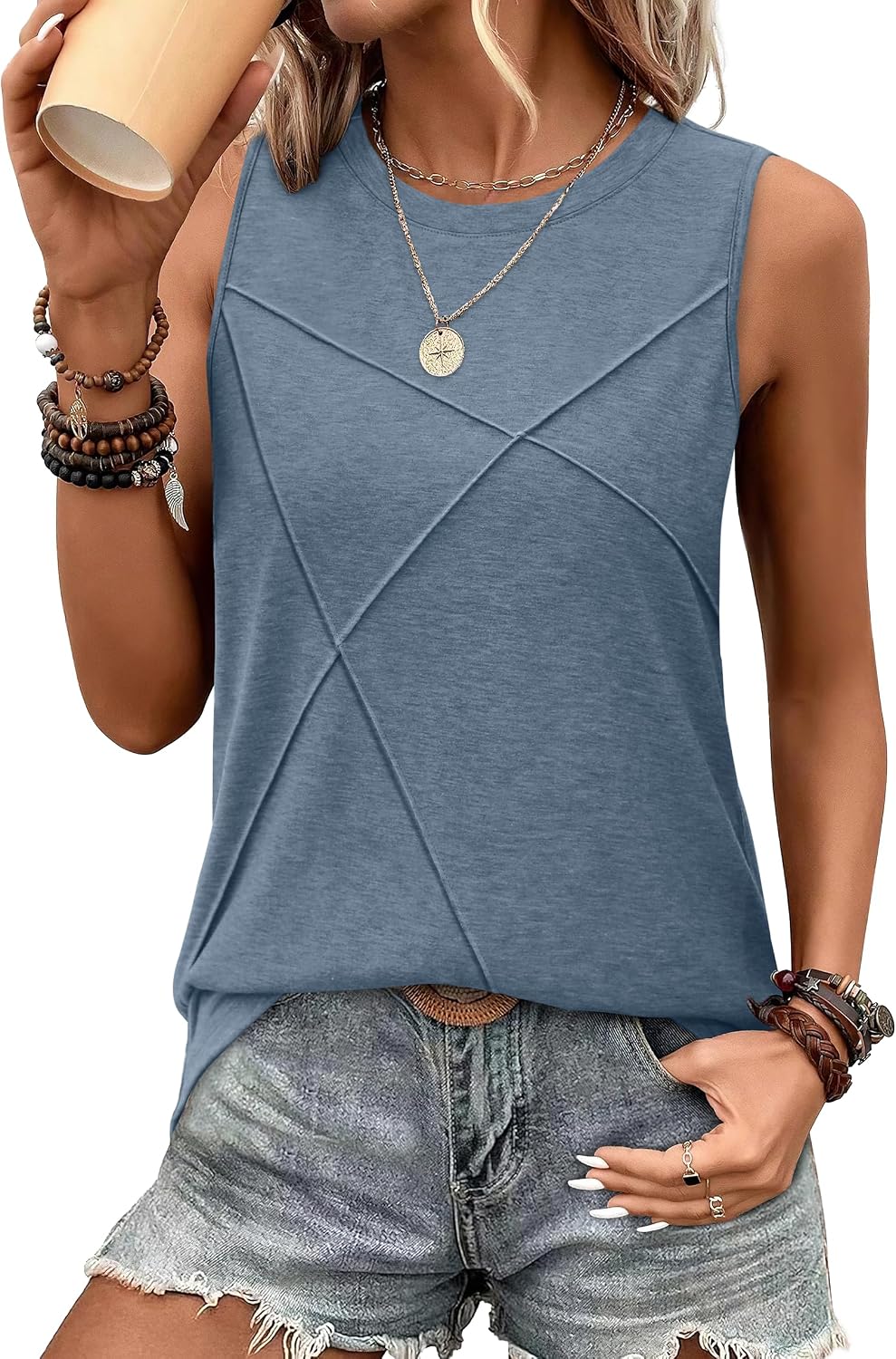 Women's Sleeveless Summer Crewneck Loose Fit Tank Tops