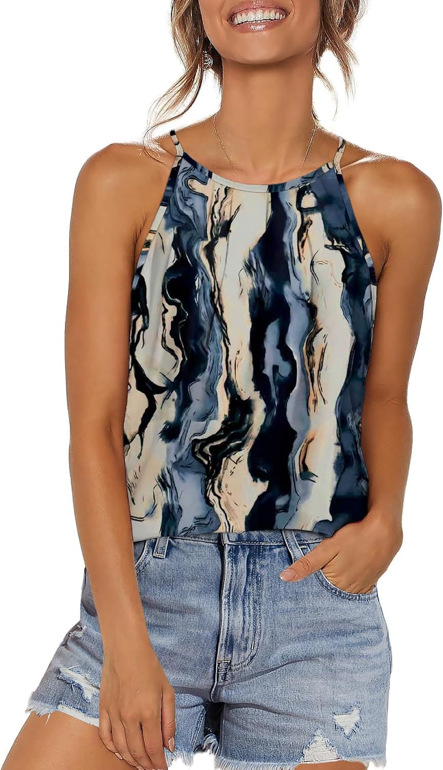 Womens Pleated Tank Tops Spaghetti Strap Camisole Halter Tops Curved Hem Fashion 2026