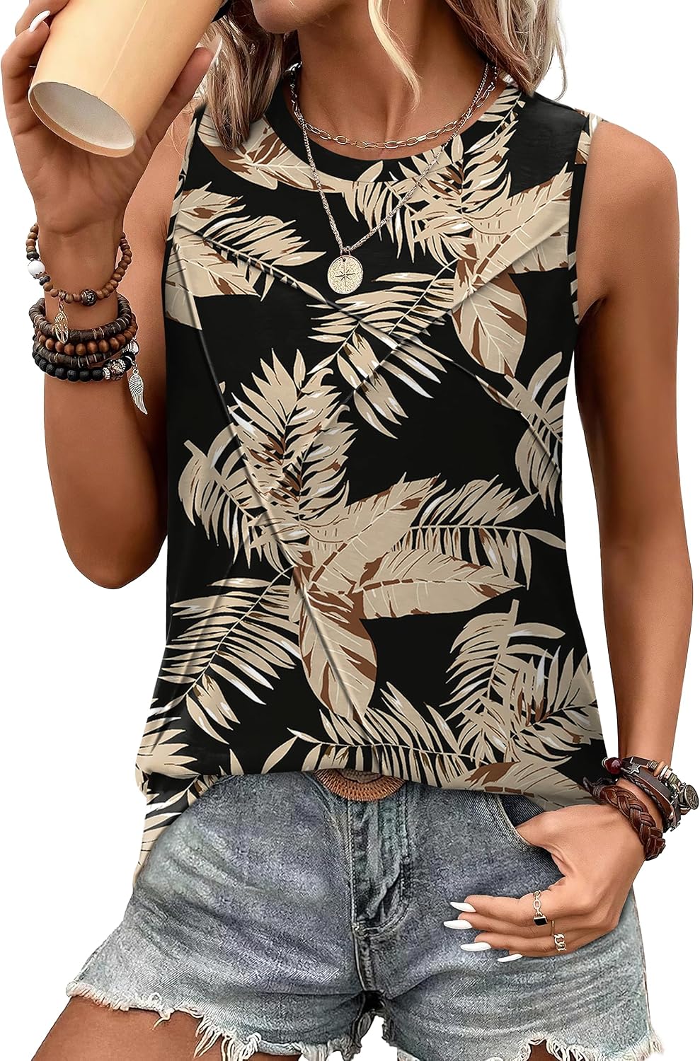 Women's Sleeveless Summer Crewneck Loose Fit Tank Tops