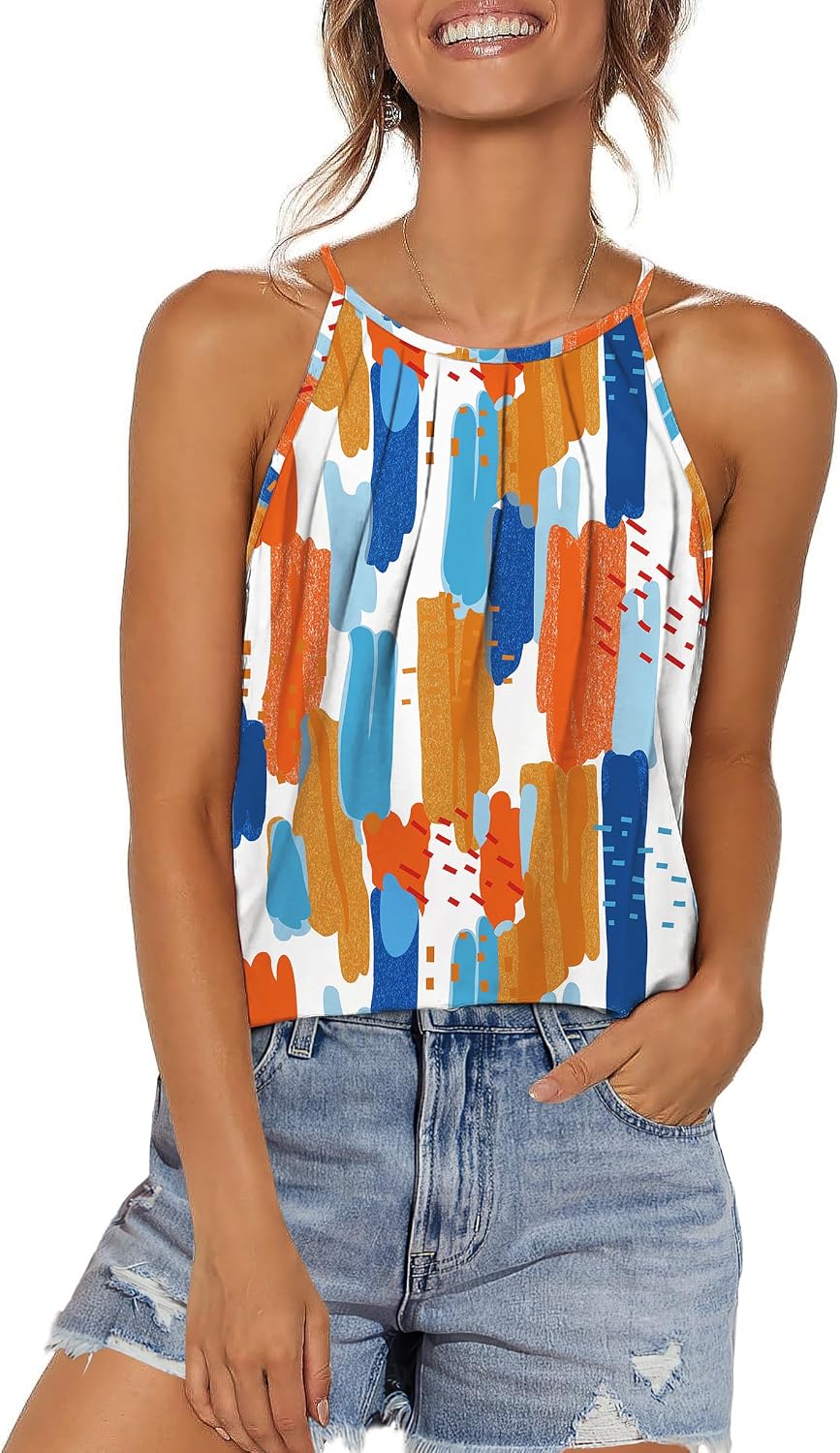 Womens Pleated Tank Tops Spaghetti Strap Camisole Halter Tops Curved Hem Fashion 2026
