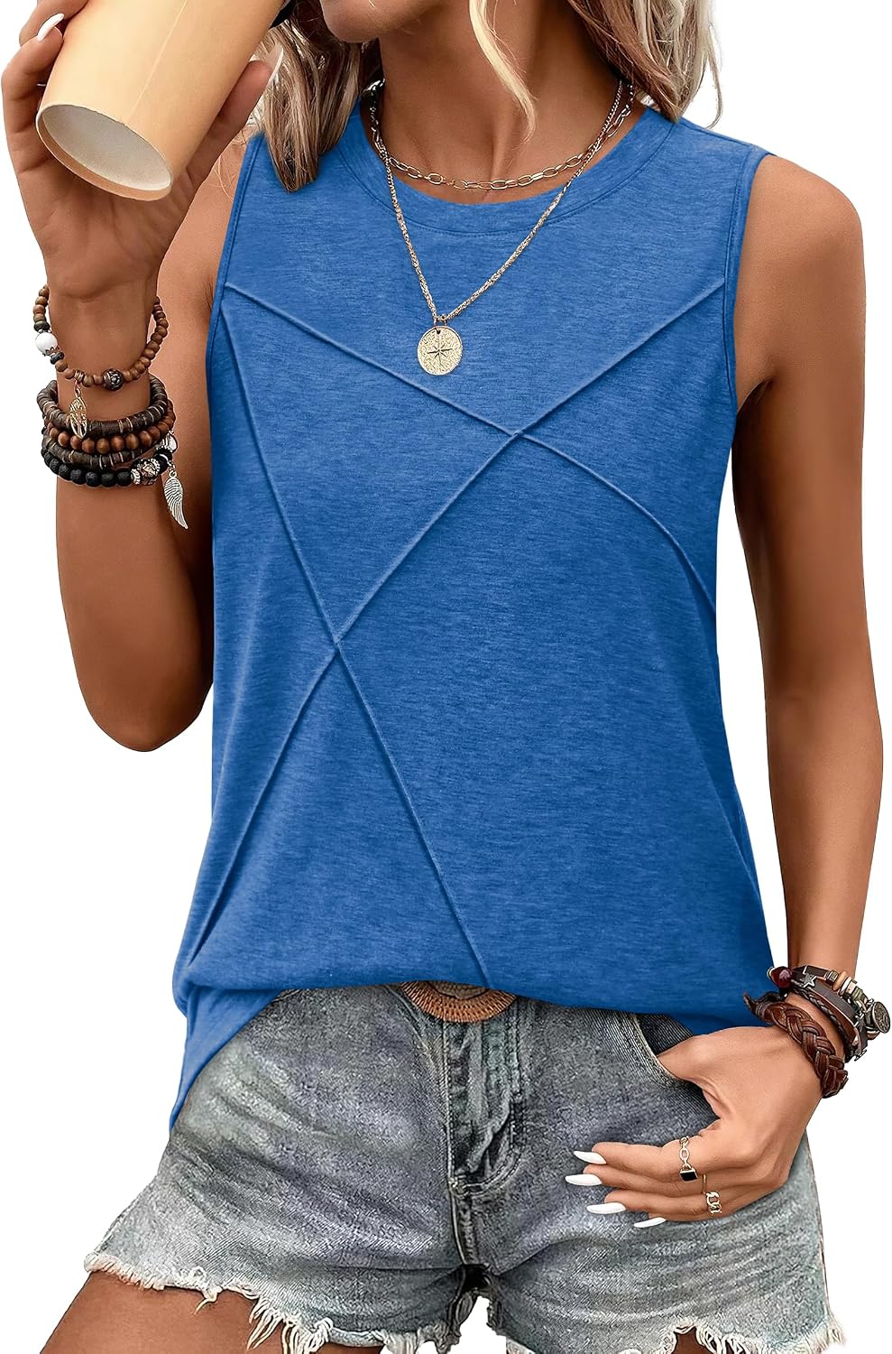 Women's Sleeveless Summer Crewneck Loose Fit Tank Tops