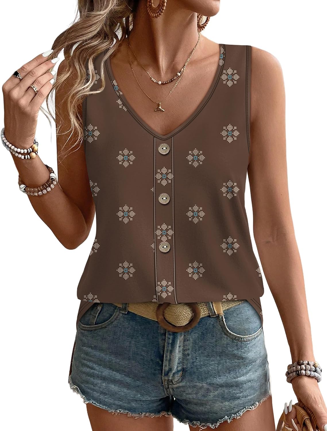 Womens Tank Tops Loose Casual Summer Tops Eyelet V Neck Basic Sleeveless Shirts Trendy 2026
