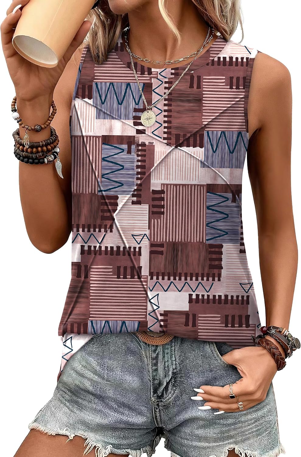Women's Sleeveless Summer Crewneck Loose Fit Tank Tops