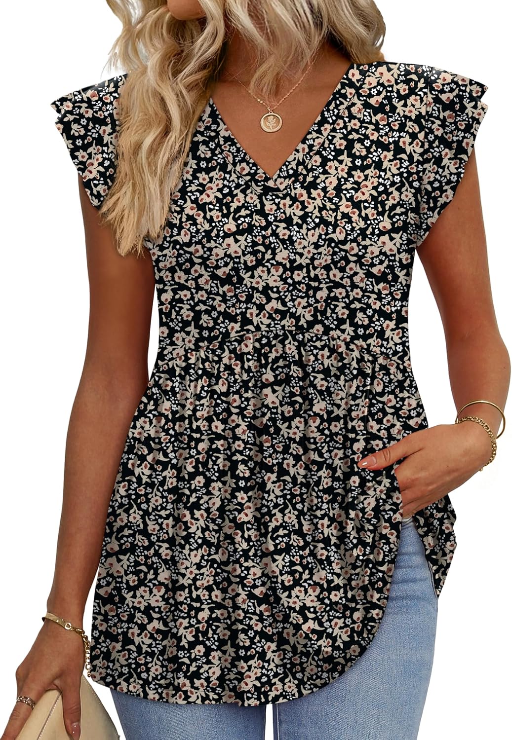 Womens Summer Tops 2026 Babydoll Shirts Ruffle Sleeve Spring Outfits Dressy Casual Blouses