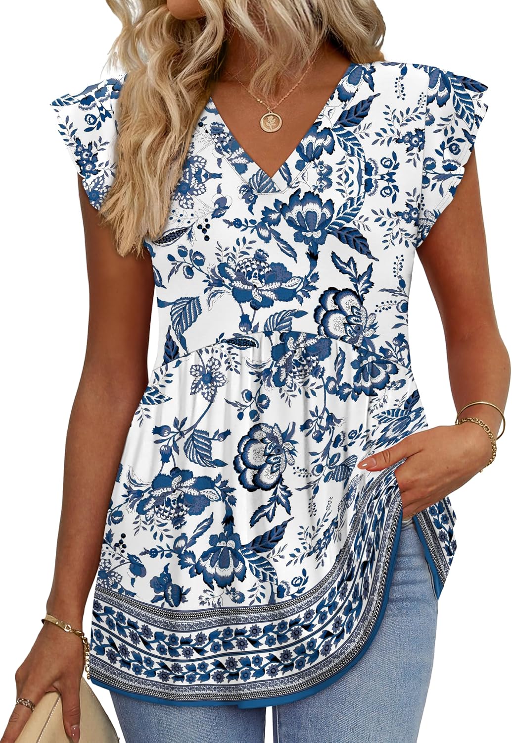 Womens Summer Tops 2026 Babydoll Shirts Ruffle Sleeve Spring Outfits Dressy Casual Blouses