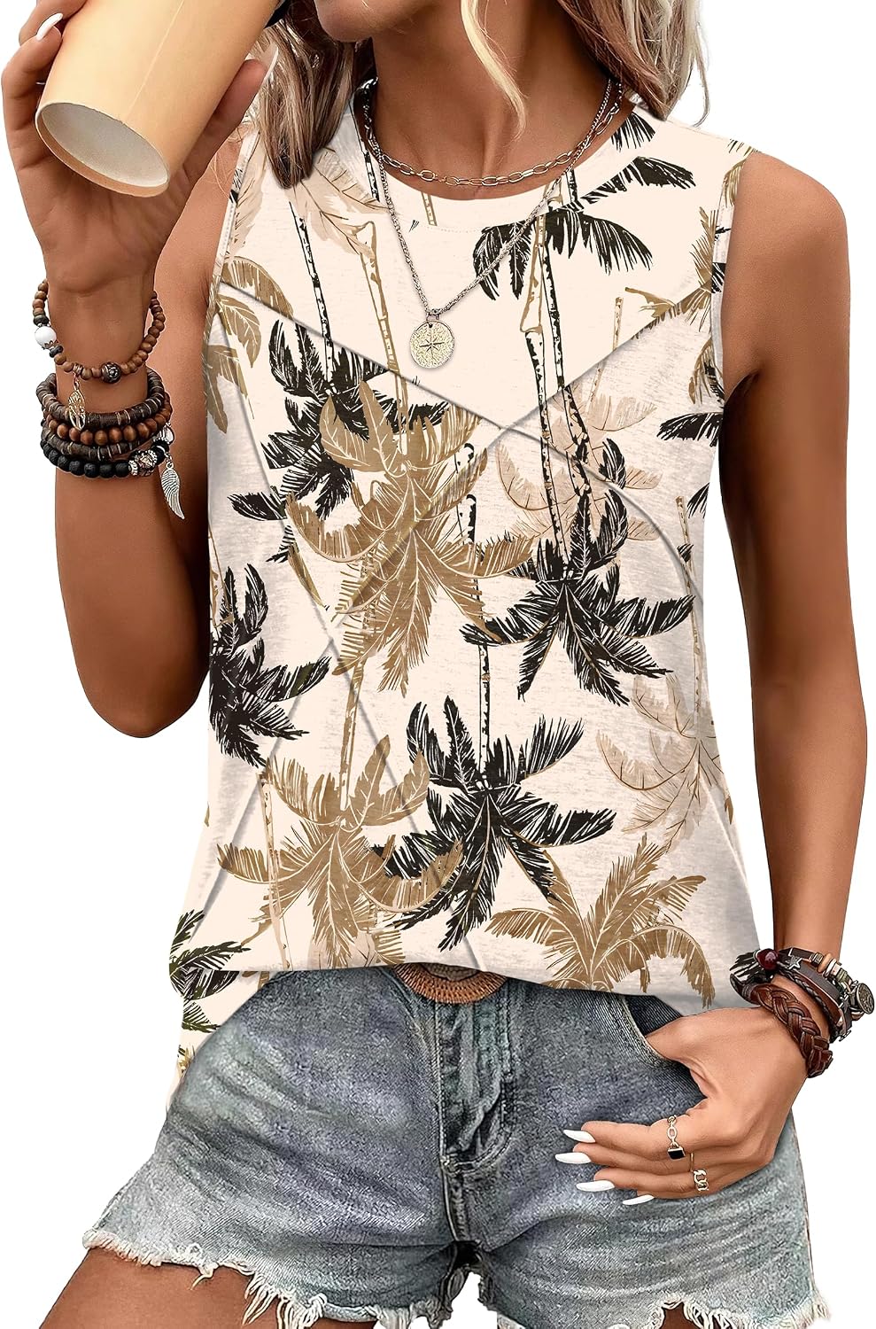 Women's Sleeveless Summer Crewneck Loose Fit Tank Tops