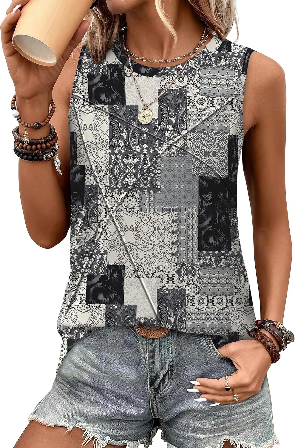 Women's Sleeveless Summer Crewneck Loose Fit Tank Tops