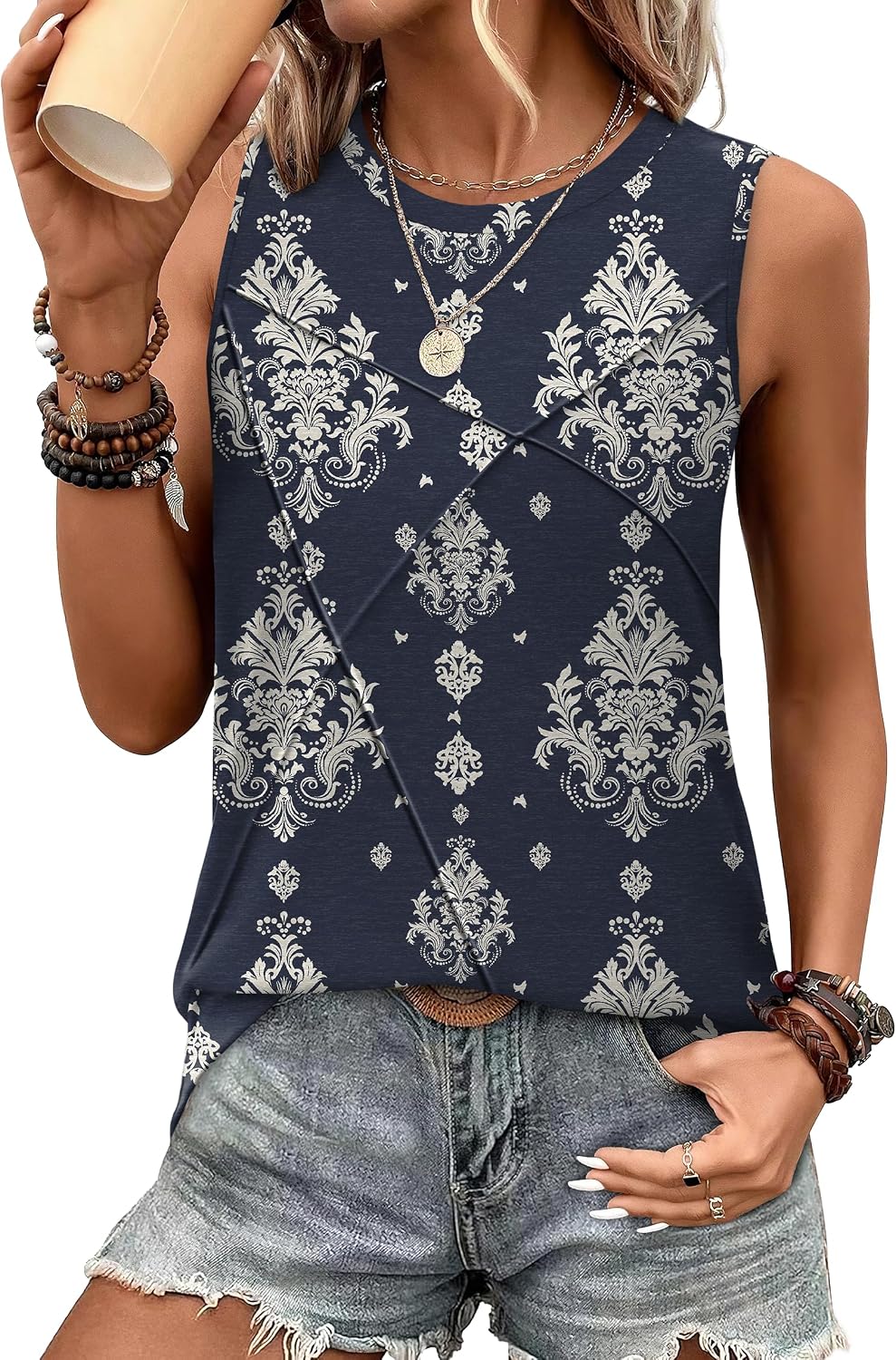 Women's Sleeveless Summer Crewneck Loose Fit Tank Tops