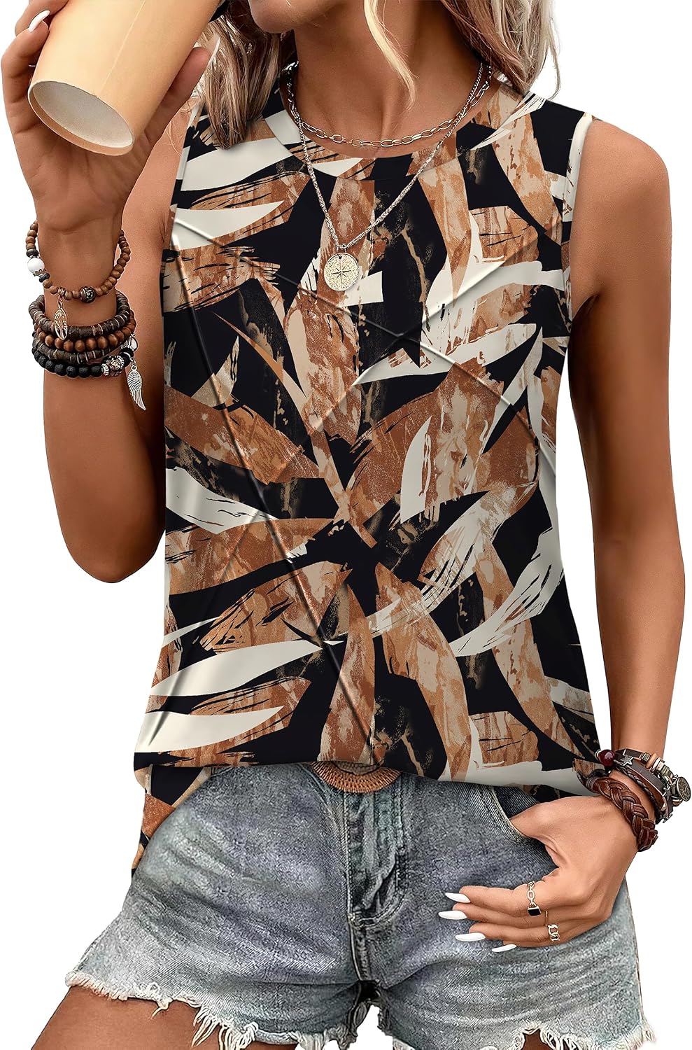 Women's Sleeveless Summer Crewneck Loose Fit Tank Tops