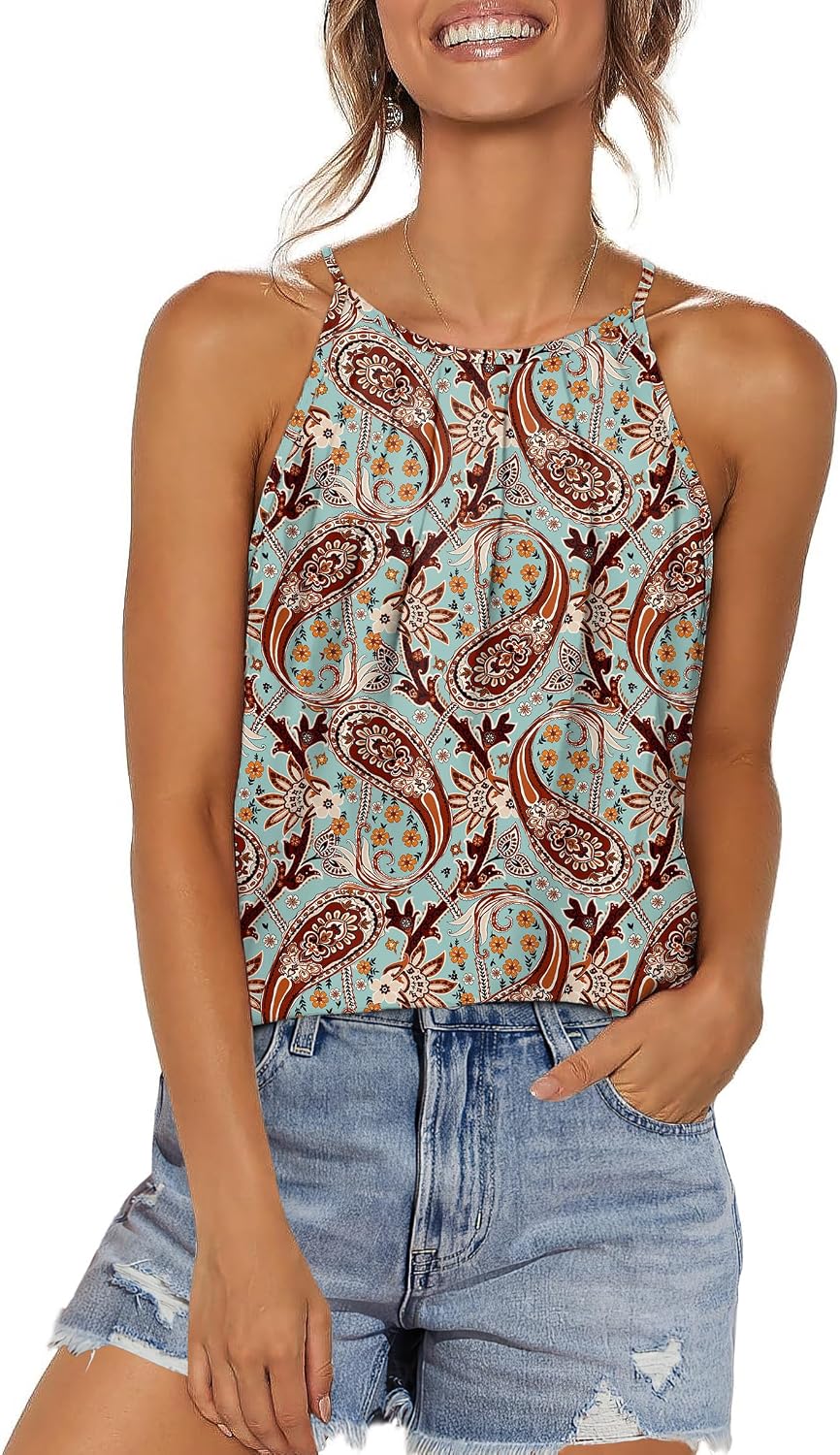 Womens Pleated Tank Tops Spaghetti Strap Camisole Halter Tops Curved Hem Fashion 2026
