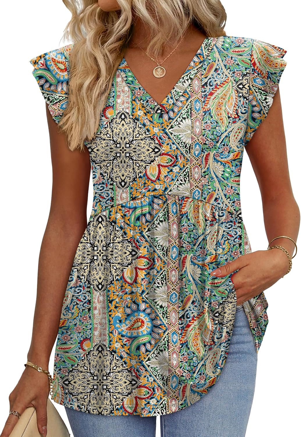 Womens Summer Tops 2026 Babydoll Shirts Ruffle Sleeve Spring Outfits Dressy Casual Blouses