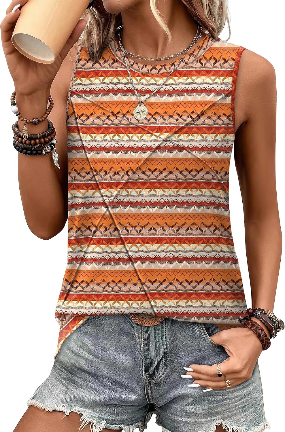 Women's Sleeveless Summer Crewneck Loose Fit Tank Tops